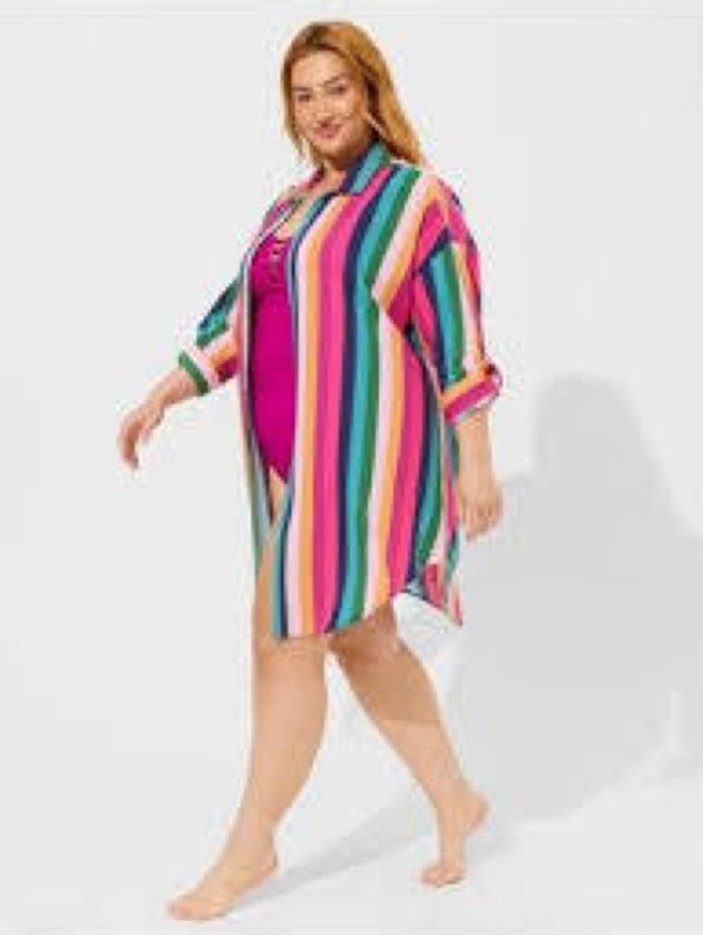 Torrid bright striped oversized cover up open front long shirt 2X